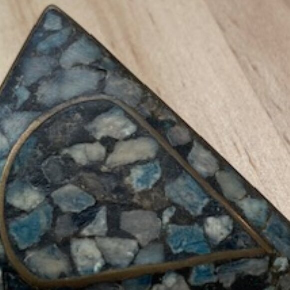 Vintage Indian Brass with Blue stones Triangle Brooch and Bangle - Picture 9 of 9